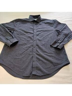 Calvin Klein Men's Size 17 32/33 Button Up Black Shirt Stripes Long Sleeve